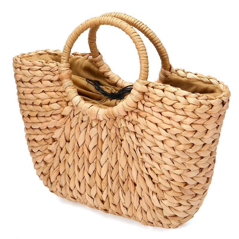 Straw Bag Dame Sommer Rattan Bag Håndlaget Vevd Circle Bohemia Beach Handbag