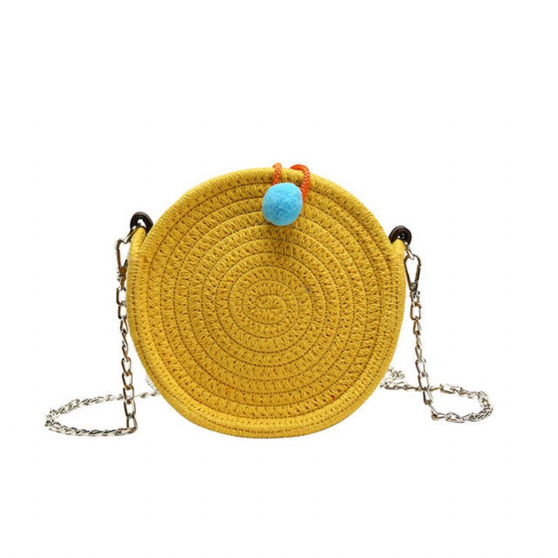 Straw Bag New Tide Weaving Dame Bag Season Small Bag Chain Messenger Bag Skulder Rund Liten Bag