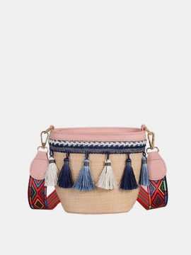 Straw Tassel Bucket Bag Skulderveske For Dame