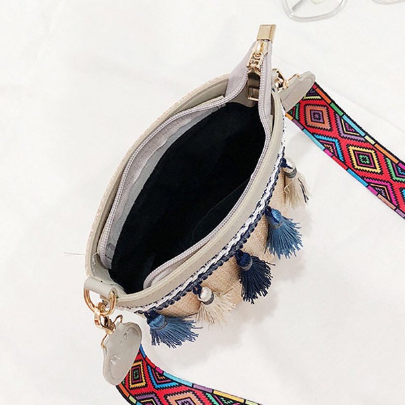 Straw Tassel Bucket Bag Skulderveske For Dame