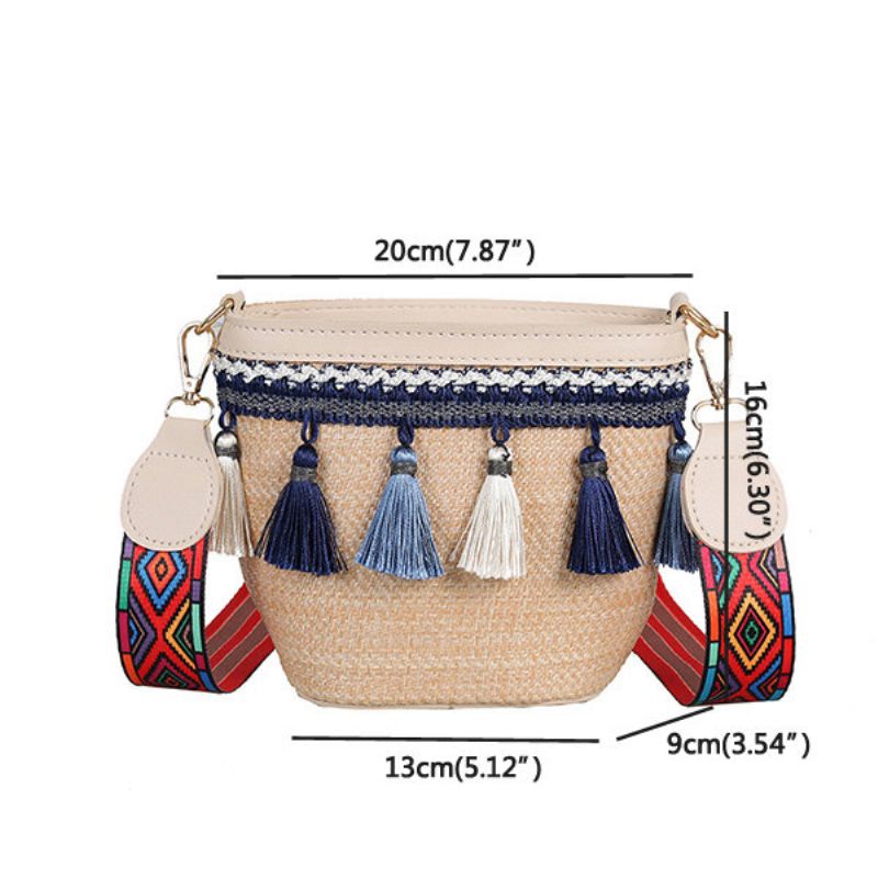 Straw Tassel Bucket Bag Skulderveske For Dame