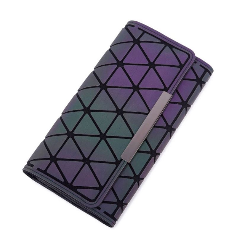 Trekant Lang Lommebok Unik Lysende Geometrisk Preging Lady Clutch Bag Pu Lær Dame Håndveske Kortholder Telefon Veske