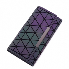 Trekant Lang Lommebok Unik Lysende Geometrisk Preging Lady Clutch Bag Pu Lær Dame Håndveske Kortholder Telefon Veske