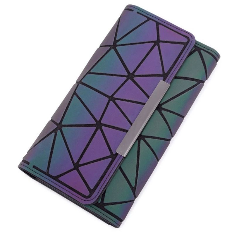 Trekant Lang Lommebok Unik Lysende Geometrisk Preging Lady Clutch Bag Pu Lær Dame Håndveske Kortholder Telefon Veske