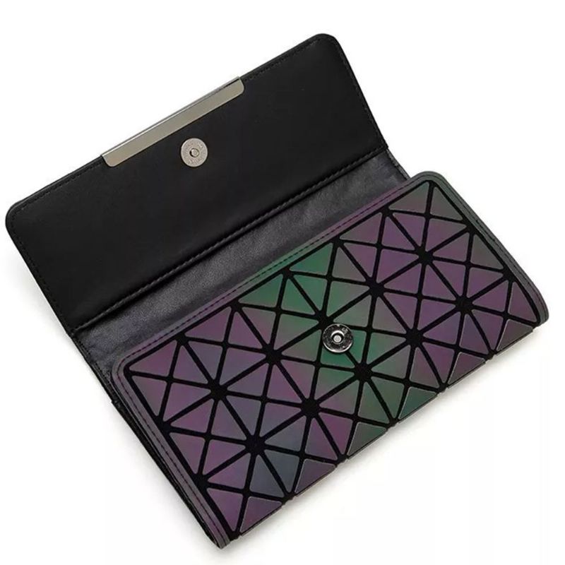 Trekant Lang Lommebok Unik Lysende Geometrisk Preging Lady Clutch Bag Pu Lær Dame Håndveske Kortholder Telefon Veske