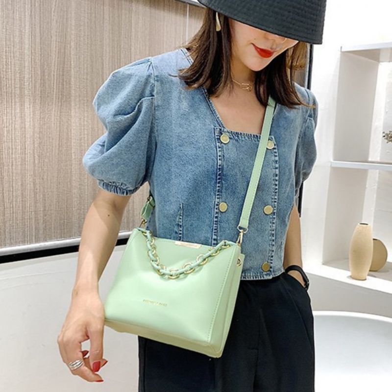 Trendy Liten Fresh Bucket Bag Dame Messenger Bag Mote Enkel Skulderveske