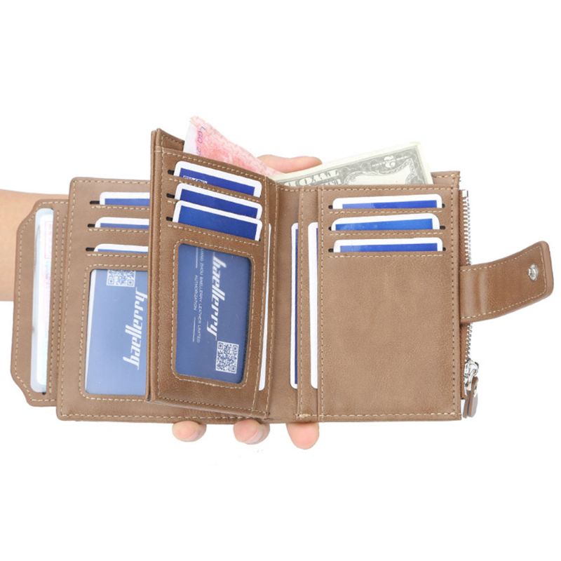 Trifold Business Leather Herre Lommebok Med Glidelås Multifunksjon Kort Veske Slank Mann Penger Multi-kort Posisjoner Mynt Skinn For Menn