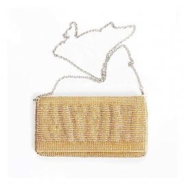 Utsøkt Bryllupsfest Clutch Veske Glitrende Crystal Dame Evening Bag Rhinestone Håndveske - Gull