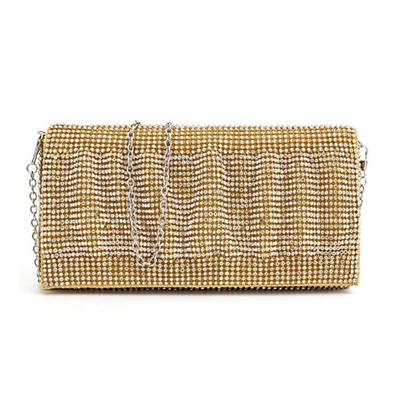 Utsøkt Bryllupsfest Clutch Veske Glitrende Crystal Dame Evening Bag Rhinestone Håndveske - Gull