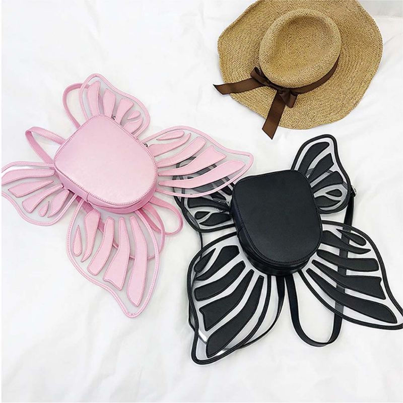 Vinkler Vinger Dame Ryggsekk Pu Materiale Rullesekk Butterfly Shape Pakke-sekk For Kvinner