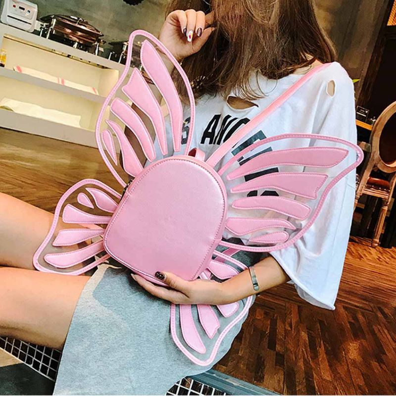 Vinkler Vinger Dame Ryggsekk Pu Materiale Rullesekk Butterfly Shape Pakke-sekk For Kvinner