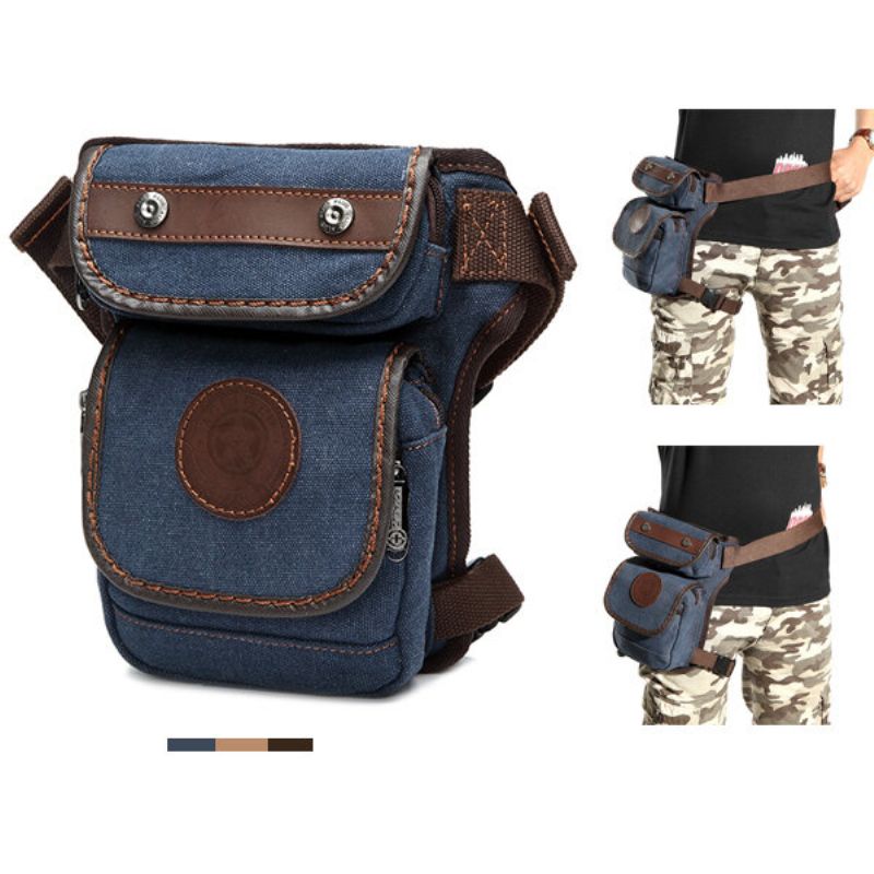 Vintage Canvas Sports Leg Bag Casual Outdoor Waist Bag Multi Pocket Solid Bag For Menn