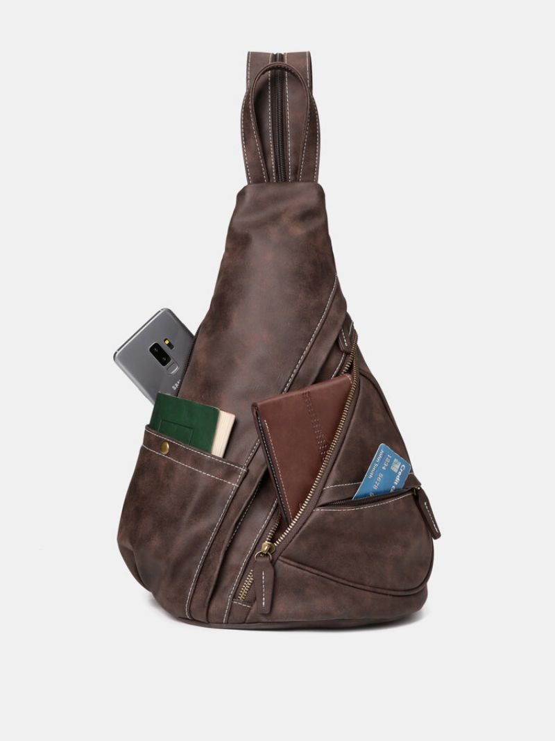 Vintage Multifunksjon Multi-bære Slitasjebestandig Fuskepels Multi-lommer Casual Crossbody Bag Skulderveske