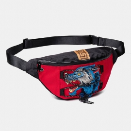 Wolf Broderi Uformell Midjeveske Brystveske Slyngeveske Crossbody-veske For Menn