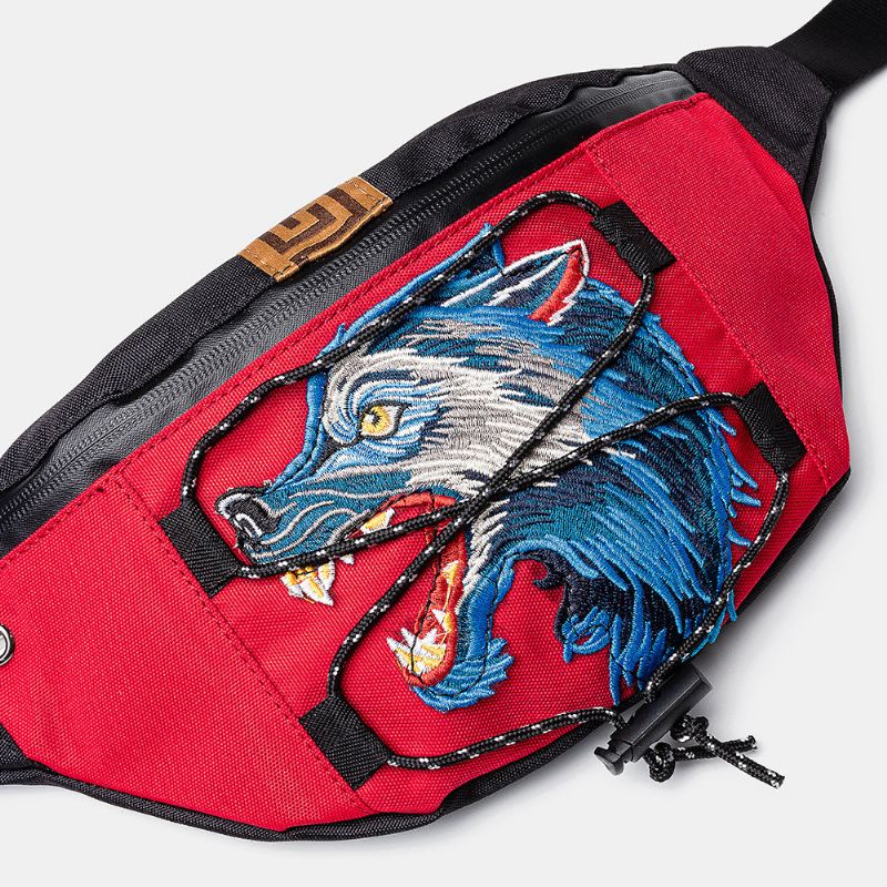 Wolf Broderi Uformell Midjeveske Brystveske Slyngeveske Crossbody-veske For Menn