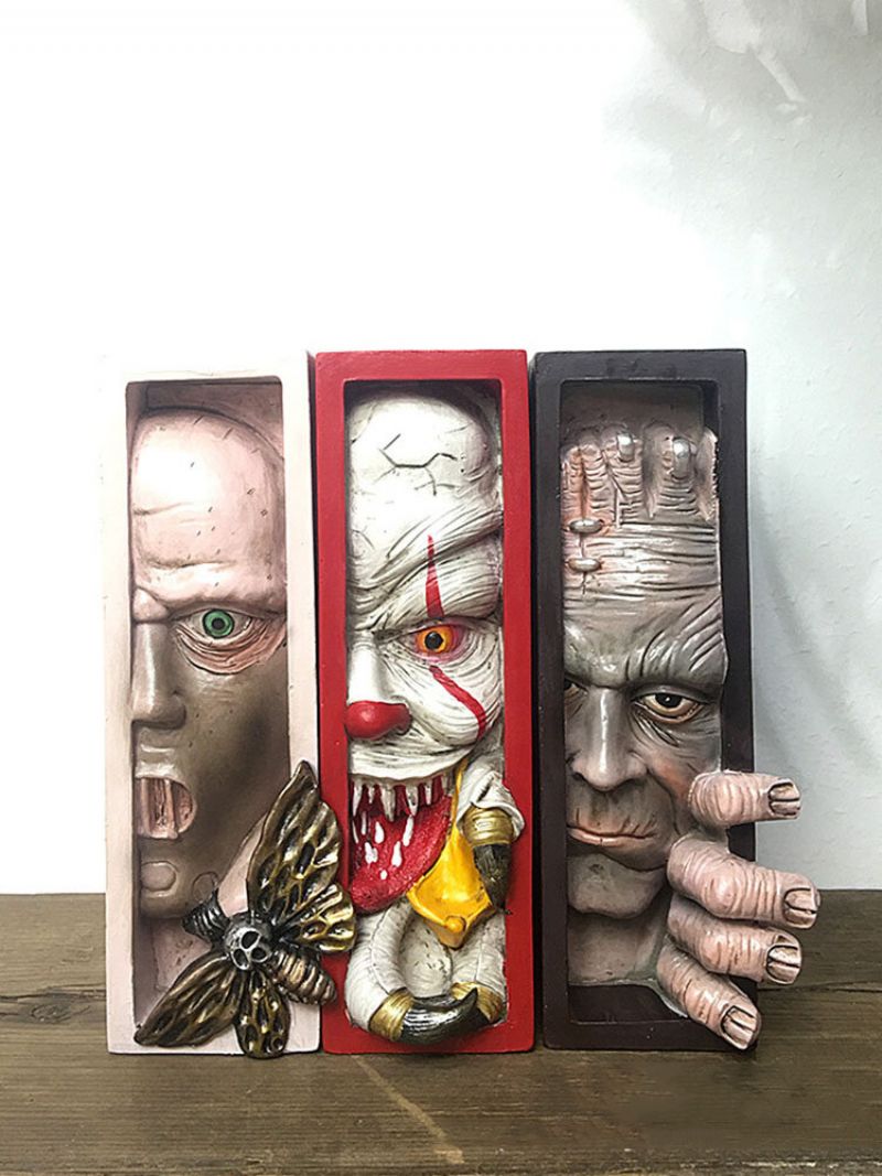 1 Pc Monster Bokstøtter Hodeskalle Dekor Figurer Djevel Statue Skrekk Titter På Bokhyllen Menneskelig Ansikt Harpiks Skulptur Home Decor Håndverk