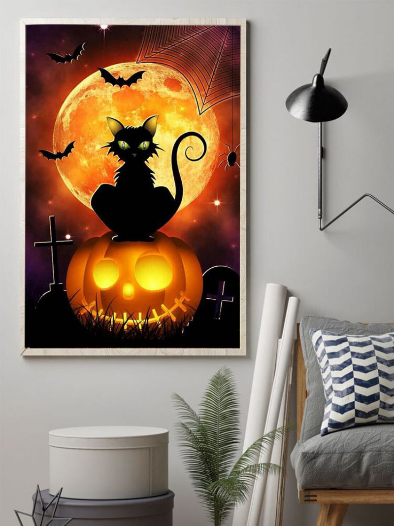 1 Pc Uinnrammet Gresskar Svart Kattemønster Halloween-serie Lerretsmaling Veggkunst Hjemmedekor Veggbilder