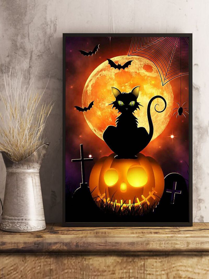 1 Pc Uinnrammet Gresskar Svart Kattemønster Halloween-serie Lerretsmaling Veggkunst Hjemmedekor Veggbilder