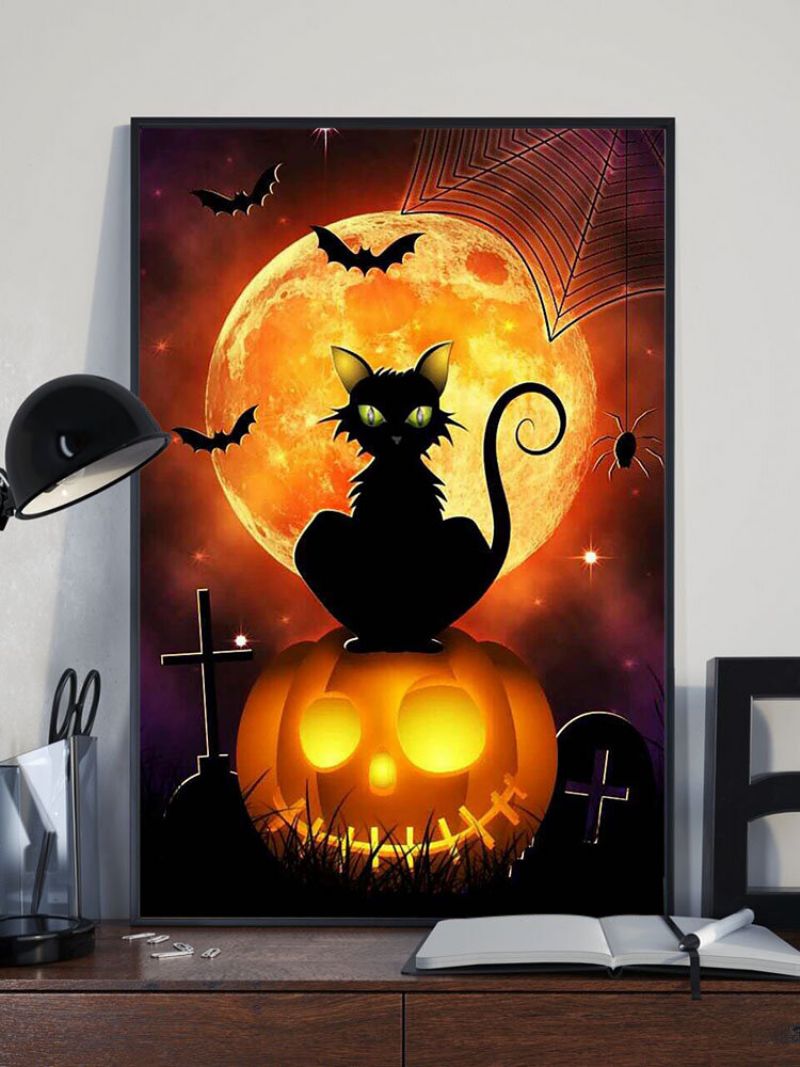 1 Pc Uinnrammet Gresskar Svart Kattemønster Halloween-serie Lerretsmaling Veggkunst Hjemmedekor Veggbilder