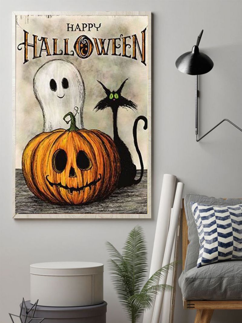 1 Pc Uinnrammet Gresskar Svart Kattemønster Halloween-serie Lerretsmaling Veggkunst Hjemmedekor Veggbilder