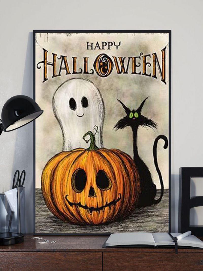 1 Pc Uinnrammet Gresskar Svart Kattemønster Halloween-serie Lerretsmaling Veggkunst Hjemmedekor Veggbilder