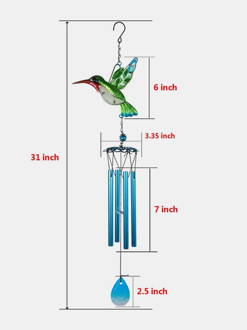 1 Stk Fargerik Øyenstikker Hummingbird Anheng Bell Tube Vindklokker Innendørs Utendørs Hage Hjem Dekor