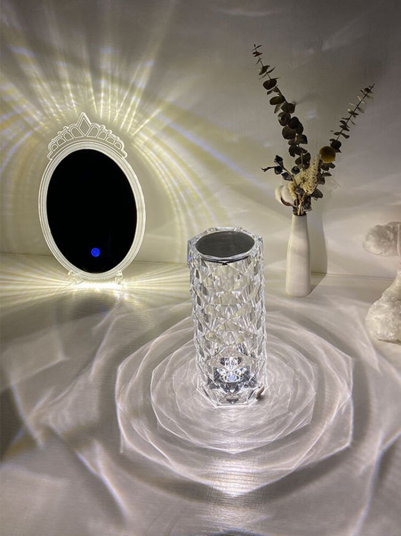 1 Stk Glassform Rosebladprojeksjon Krystall Flerfarget Bordlampe Soveromsdekor Led Diamond Atmosphere Nattlys