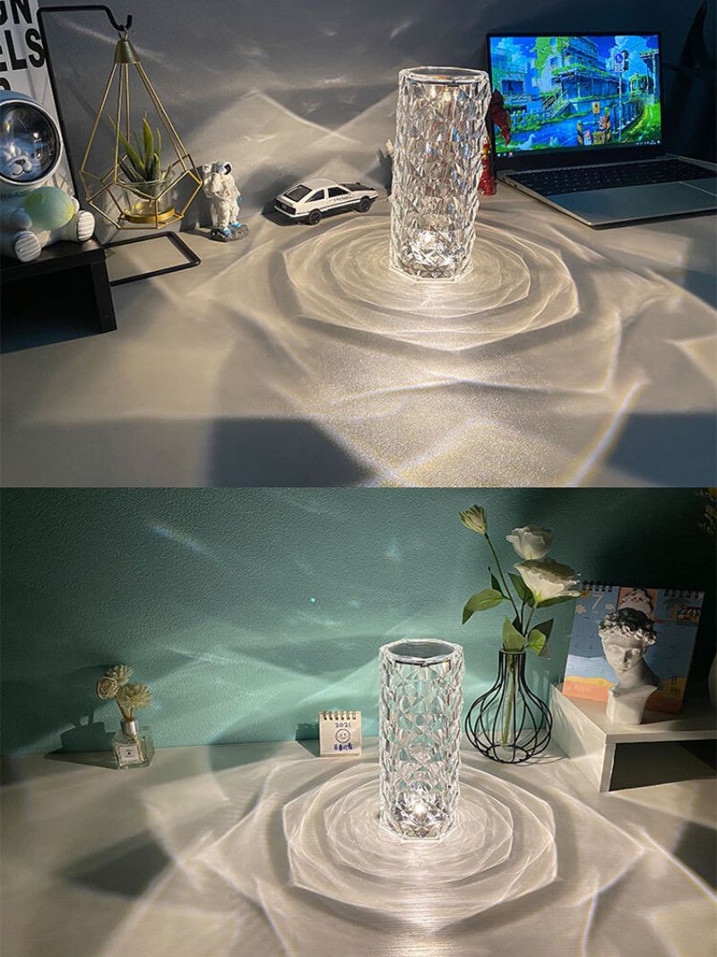 1 Stk Glassform Rosebladprojeksjon Krystall Flerfarget Bordlampe Soveromsdekor Led Diamond Atmosphere Nattlys