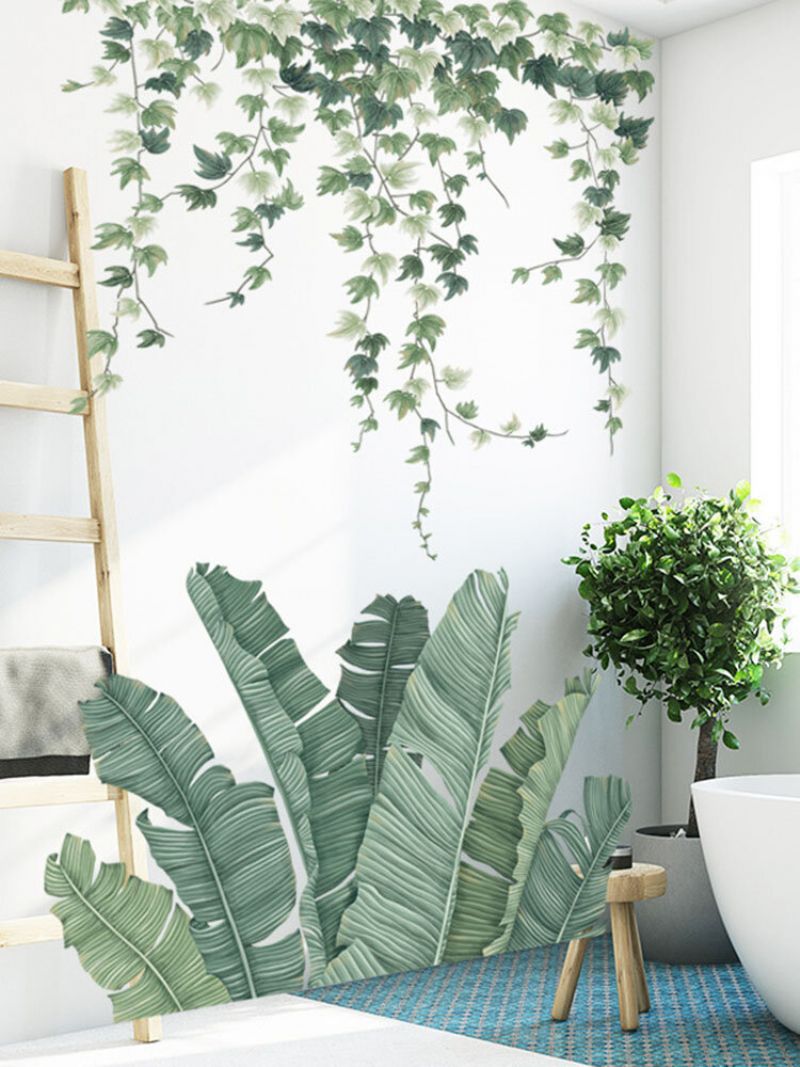 1 Stk Green Leaves Veggklistremerker For Hjem Soverom Stue Tropiske Planter Veggklistremerke Vinyl Veggdekor Dørveggmalerier Bakgrunn