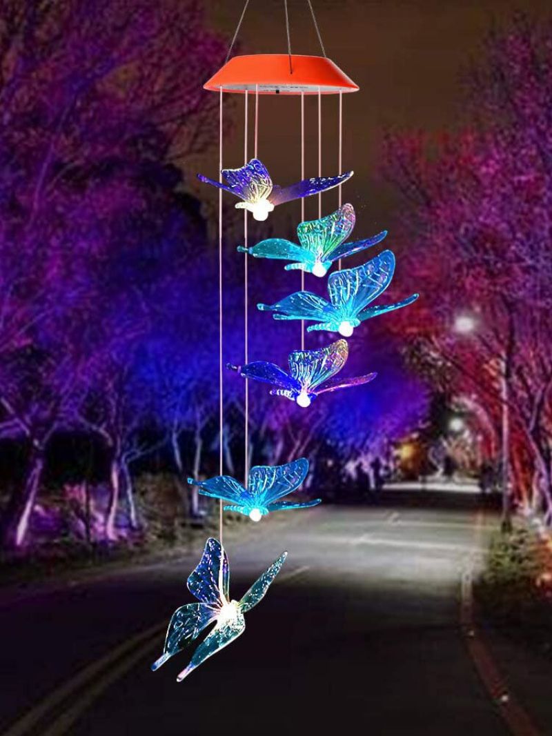 1 Stk Led Solenergi Butterfly Wind Chime Fargeskiftende Nattlys Lampe Hjem Hage Dekorasjon