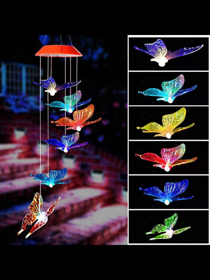 1 Stk Led Solenergi Butterfly Wind Chime Fargeskiftende Nattlys Lampe Hjem Hage Dekorasjon