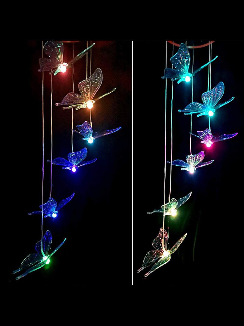 1 Stk Led Solenergi Butterfly Wind Chime Fargeskiftende Nattlys Lampe Hjem Hage Dekorasjon