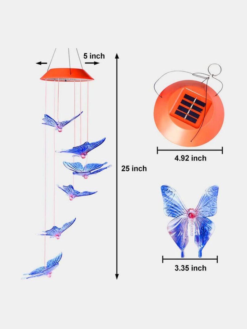 1 Stk Led Solenergi Butterfly Wind Chime Fargeskiftende Nattlys Lampe Hjem Hage Dekorasjon