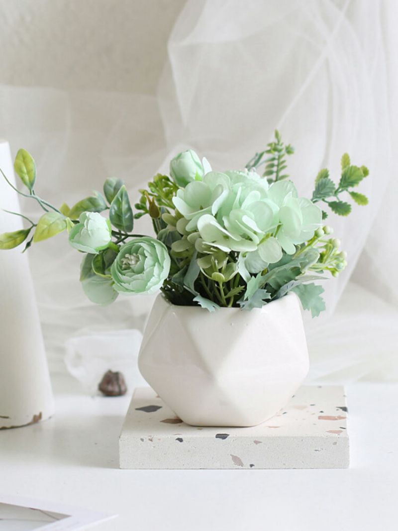 1 Stk Rose Kunstig Blomster Iron Pot Bonsai Hjemmekontor Hagedekor Grønn Blad Plantedekorasjon