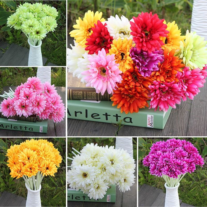 10 Stk Sunbeam Gerbera Kunstig Blomst Daisy Brudebukett Bryllupsfest Hjemmeinnredning