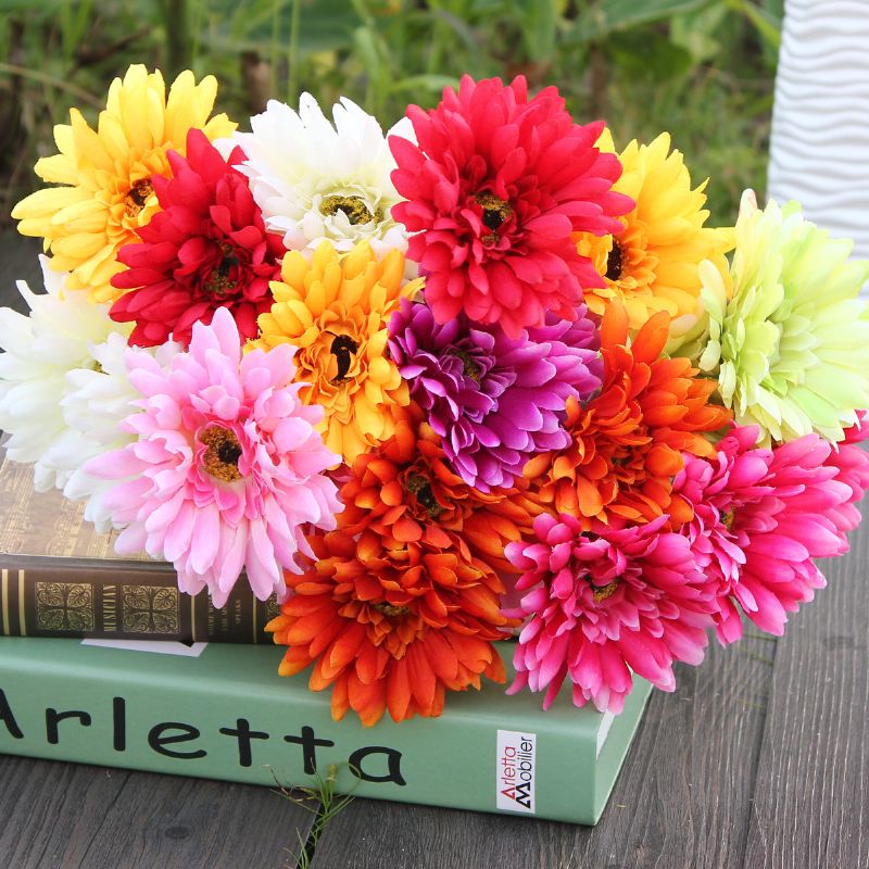 10 Stk Sunbeam Gerbera Kunstig Blomst Daisy Brudebukett Bryllupsfest Hjemmeinnredning