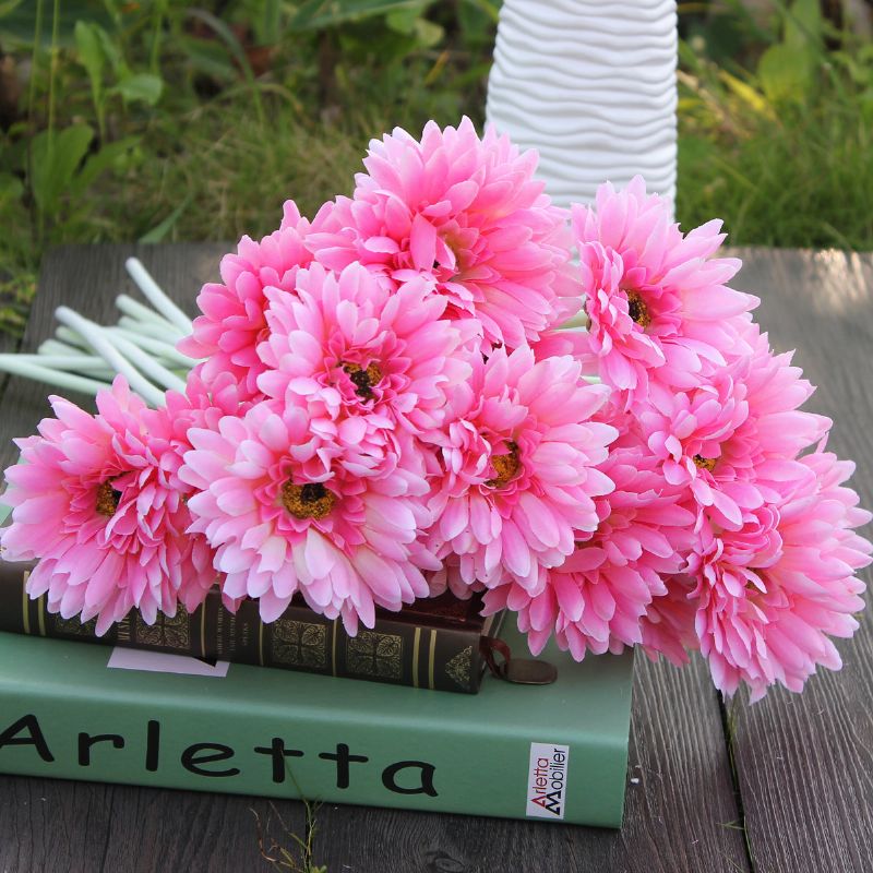 10 Stk Sunbeam Gerbera Kunstig Blomst Daisy Brudebukett Bryllupsfest Hjemmeinnredning