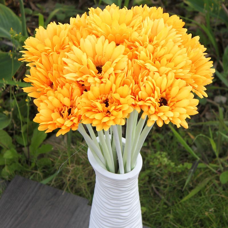 10 Stk Sunbeam Gerbera Kunstig Blomst Daisy Brudebukett Bryllupsfest Hjemmeinnredning