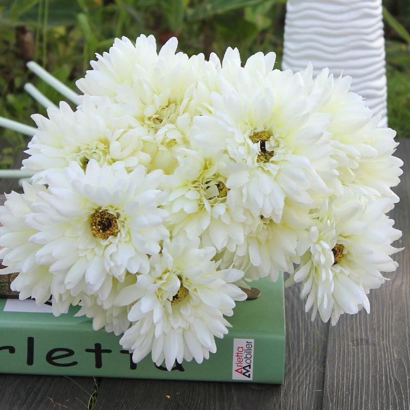 10 Stk Sunbeam Gerbera Kunstig Blomst Daisy Brudebukett Bryllupsfest Hjemmeinnredning