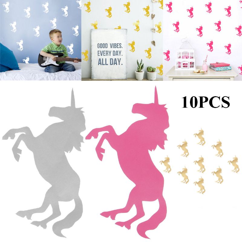 10 Stk Unicorn Wall Stickers Soverom Stue Bakgrunn Veggdekor Art