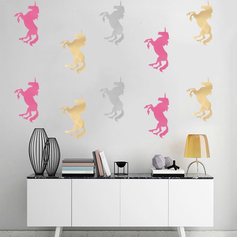 10 Stk Unicorn Wall Stickers Soverom Stue Bakgrunn Veggdekor Art