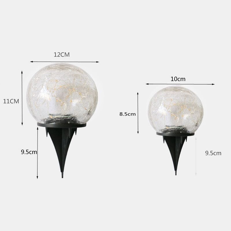 10cm/12cm Utendørs Solar Hage Lampe Crack Ball Gress Begravet Vanntett