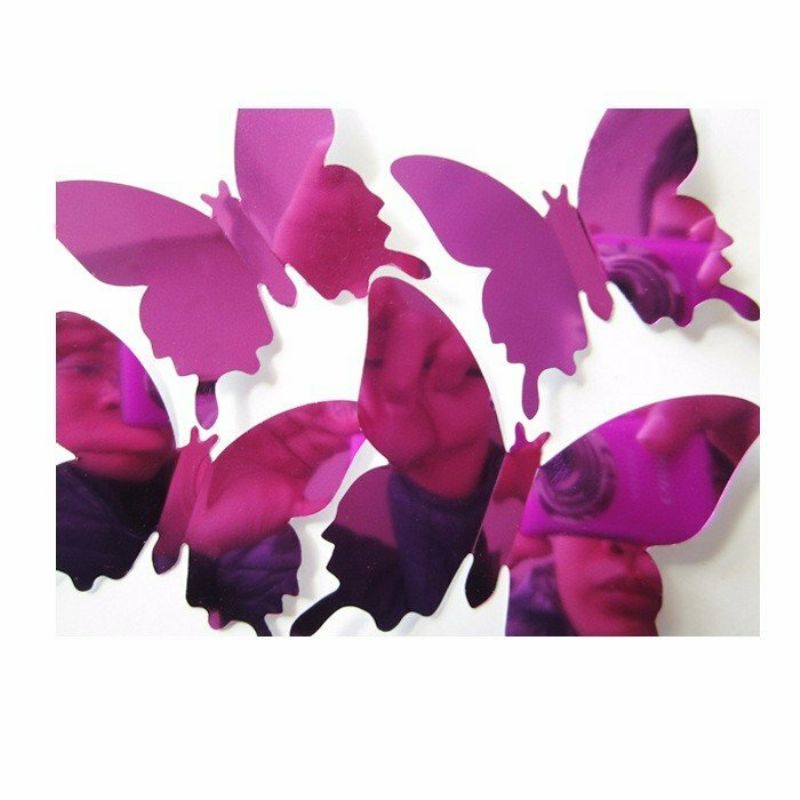 12 Stk 5 Farger 3d Speiloverflate Butterfly Art Applique Kjøleskapsmagnet Veggklistremerke