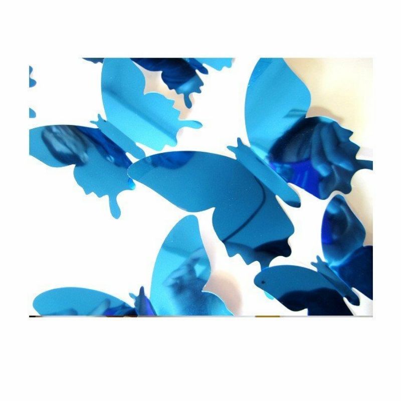 12 Stk 5 Farger 3d Speiloverflate Butterfly Art Applique Kjøleskapsmagnet Veggklistremerke