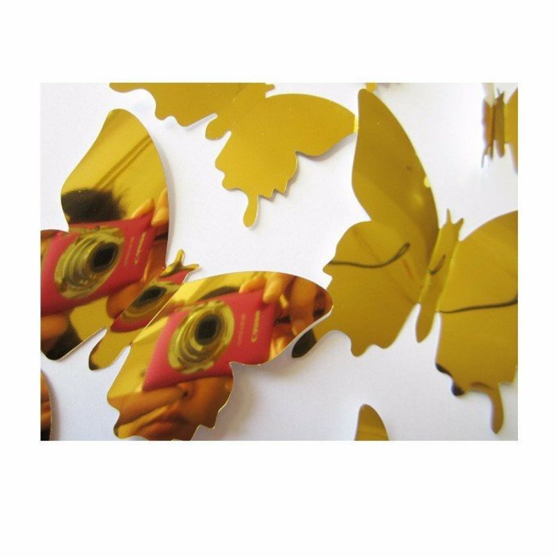 12 Stk 5 Farger 3d Speiloverflate Butterfly Art Applique Kjøleskapsmagnet Veggklistremerke