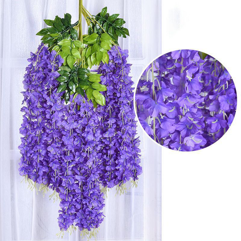 12 Stk/sett 100 cm Kunstige Blomster Silke Wisteria Falsk Hage Hengende Blomsterplante Vintreet Bryllupsdekor