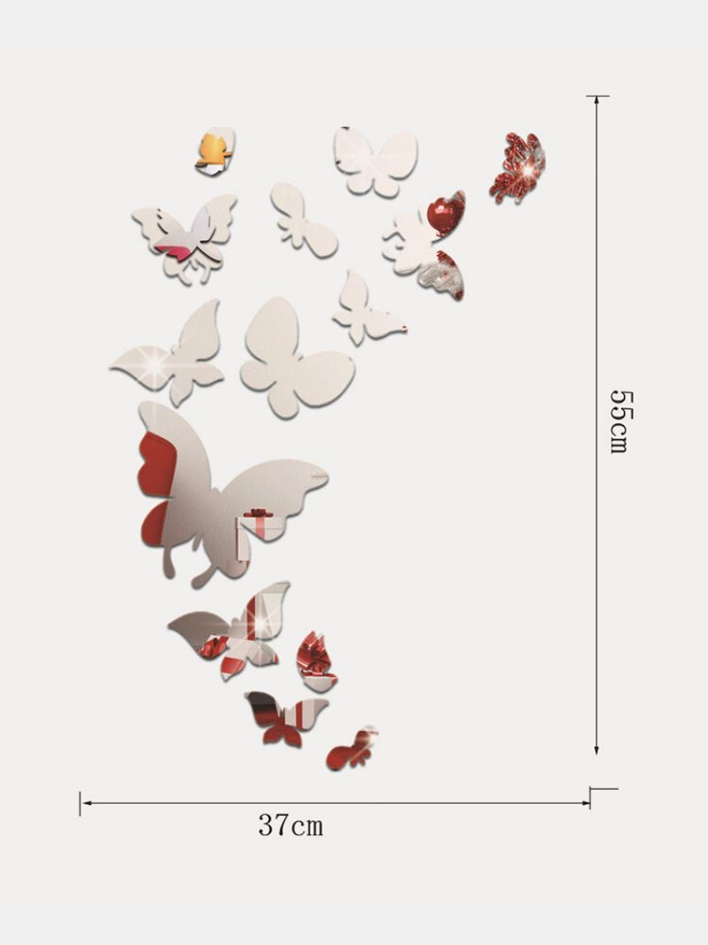 14 Stk Akryl 3d Sommerfuglmønster Selvklebende Avtagbart Speil Veggklistremerke