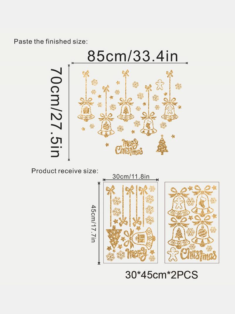 2 Stk Juleveggklistremerke Dobbeltsidig Juleklokke Snøfnuggvindusveggdekorasjonsklistremerke