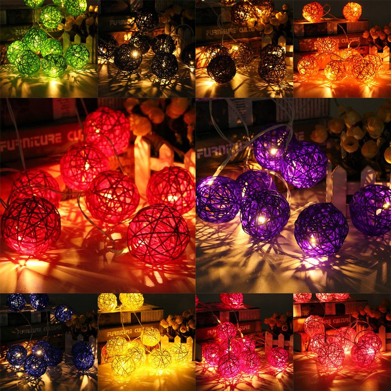 20 Led Rattan Ball String Lys Sett Hjem Hage Fairy Fargerik Lampe Bryllupsfest Dekor