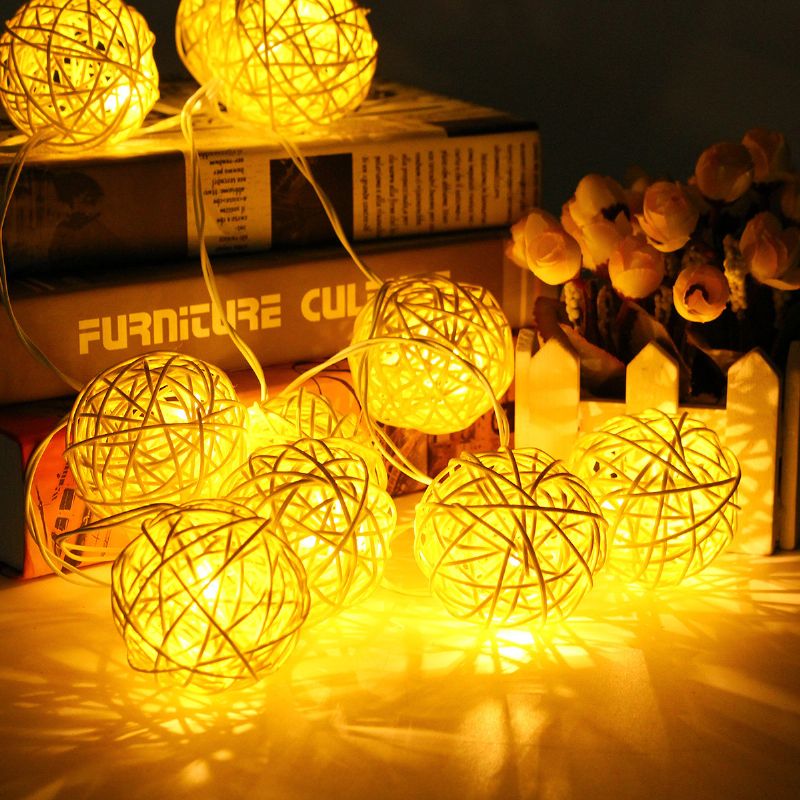 20 Led Rattan Ball String Lys Sett Hjem Hage Fairy Fargerik Lampe Bryllupsfest Dekor